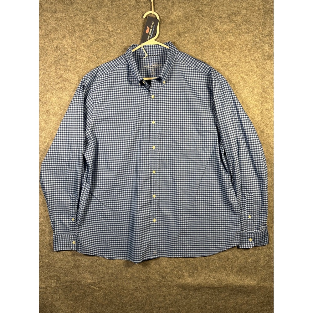 Vineyard Vines Mens XXL Gingham On-The-Go Performance Brrr Shirt Blue